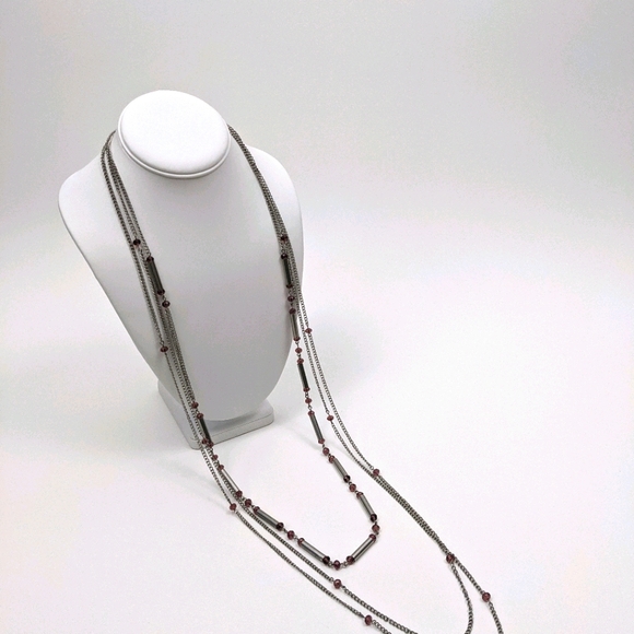 Ann Taylor Long Length Multi Strand Silver Tone Necklace New - Picture 1 of 7